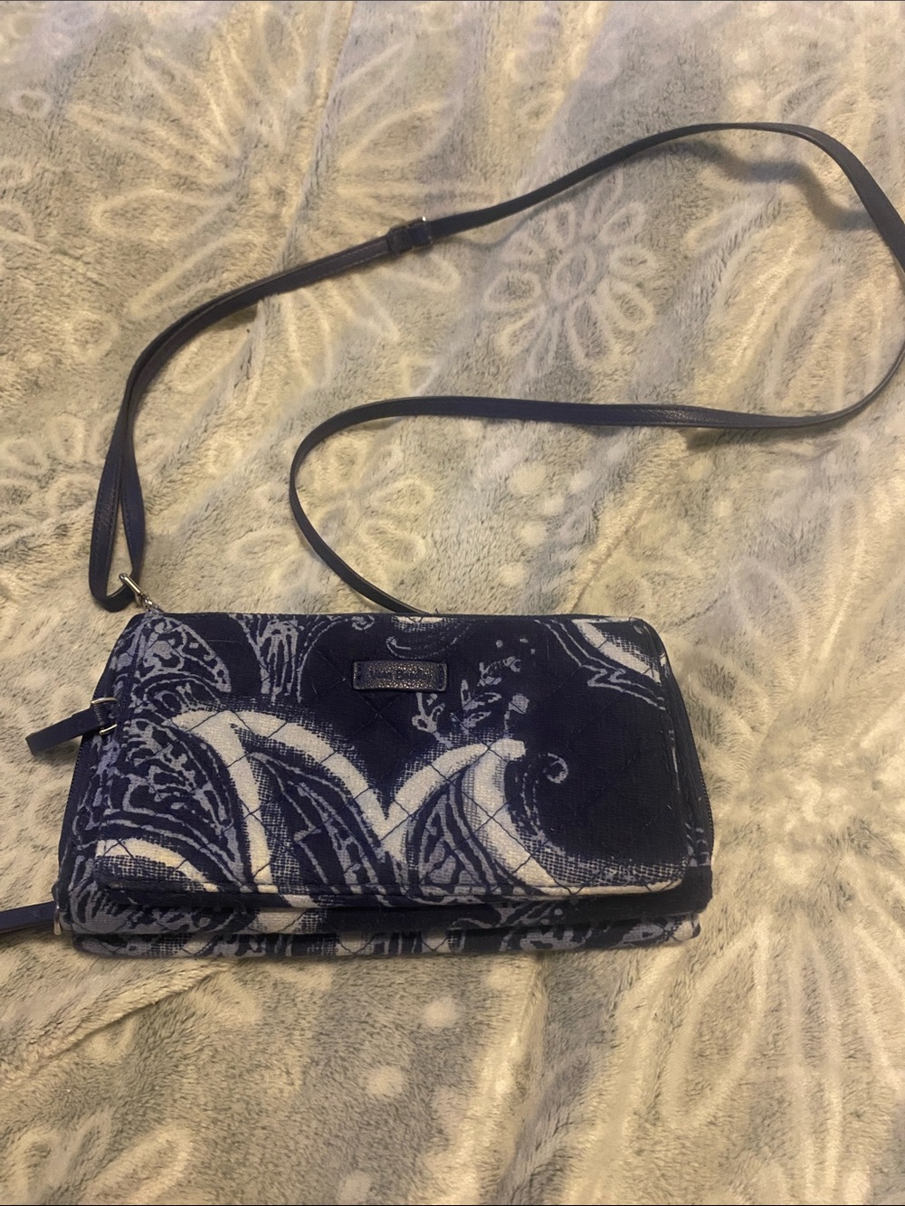 Vera Bradley Navy and White Paisley Crossbody Wallet